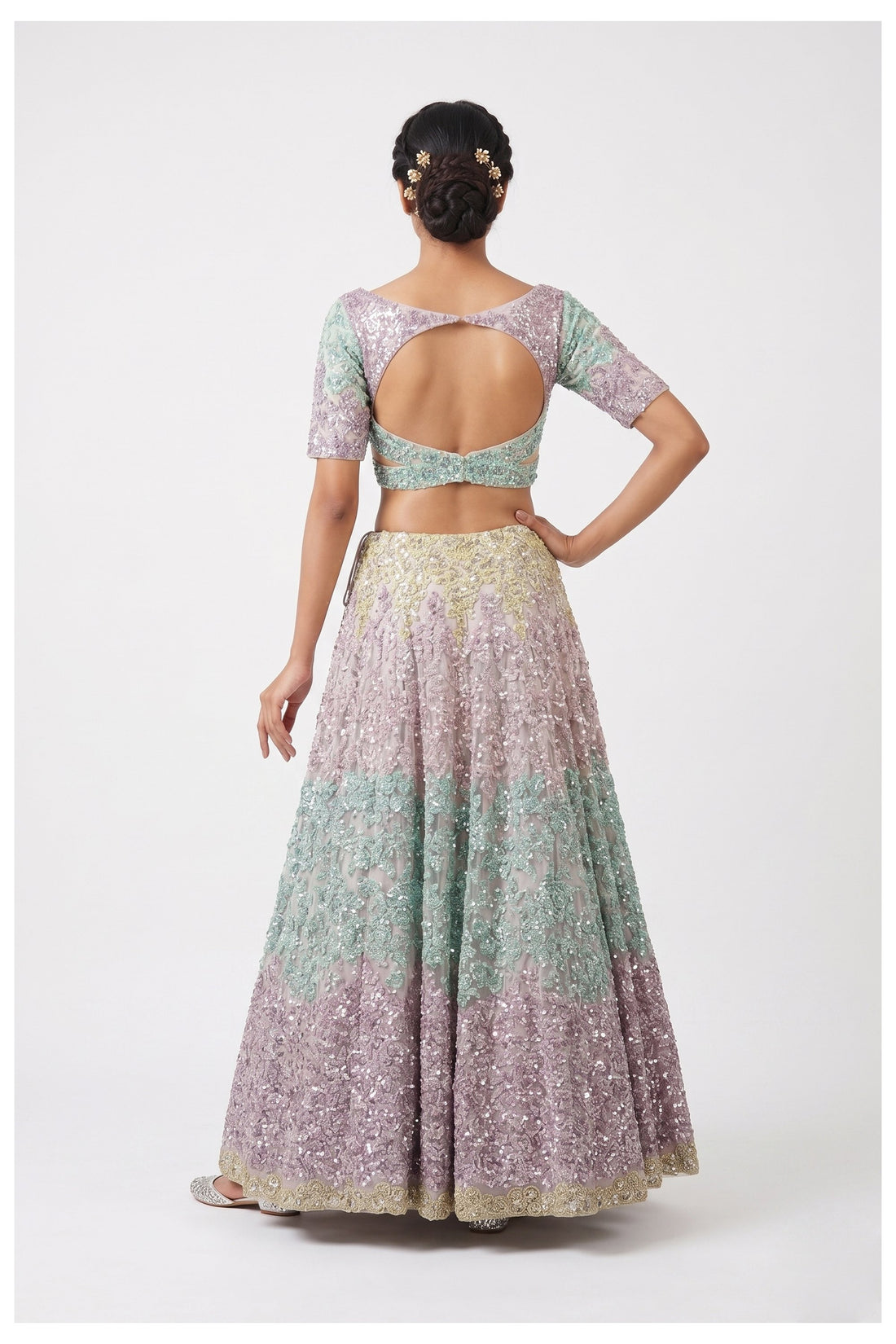 Pastel Lilac & Mint Heavy Embroidered Designer Lehenga Choli With Net Dupatta