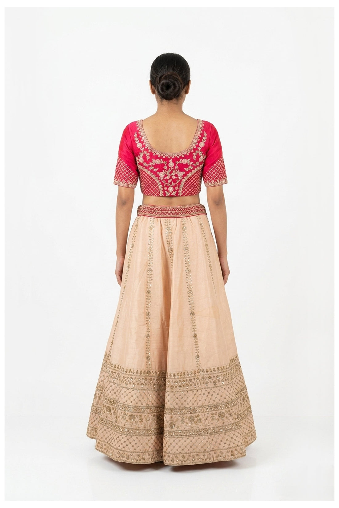 Rani Pink & Champagne Gold Embroidered Lehenga Choli With Net Dupatta