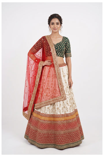 Multicolor Embroidered Lehenga Choli With Net Dupatta