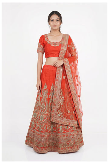 Orange Handwork & Embroidery Unstitch Blouse Chaniya Choli