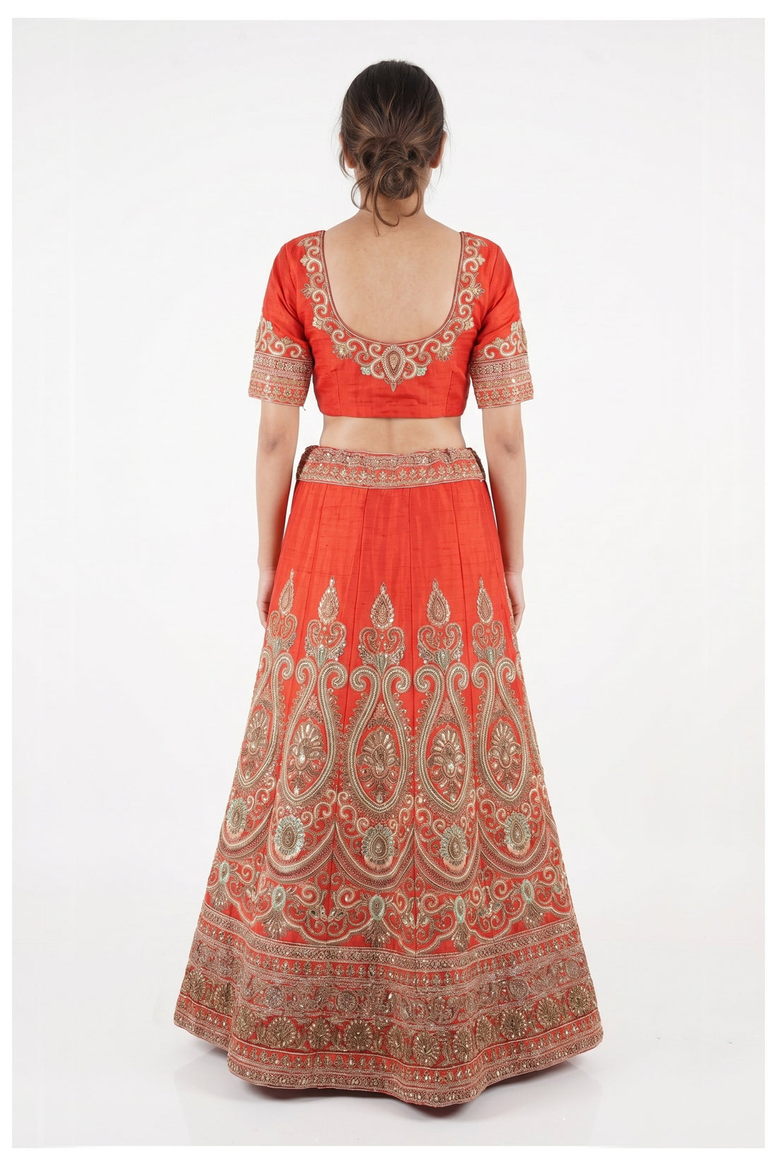 Orange Handwork & Embroidery Unstitch Blouse Chaniya Choli