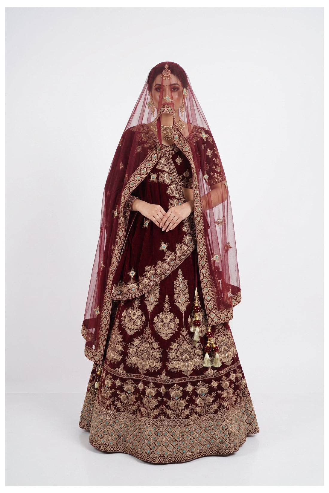 Maroon Bridal Handwork & Embroidery Unstitch Blouse Chaniya Choli