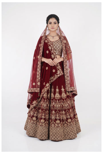 Maroon Bridal Handwork & Embroidery Unstitch Blouse Chaniya Choli