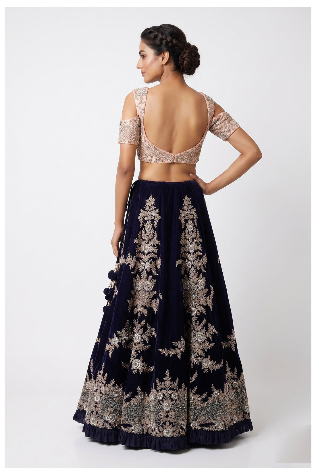 Navy Blue Embroidered Designer Lehenga Choli With Net Dupatta