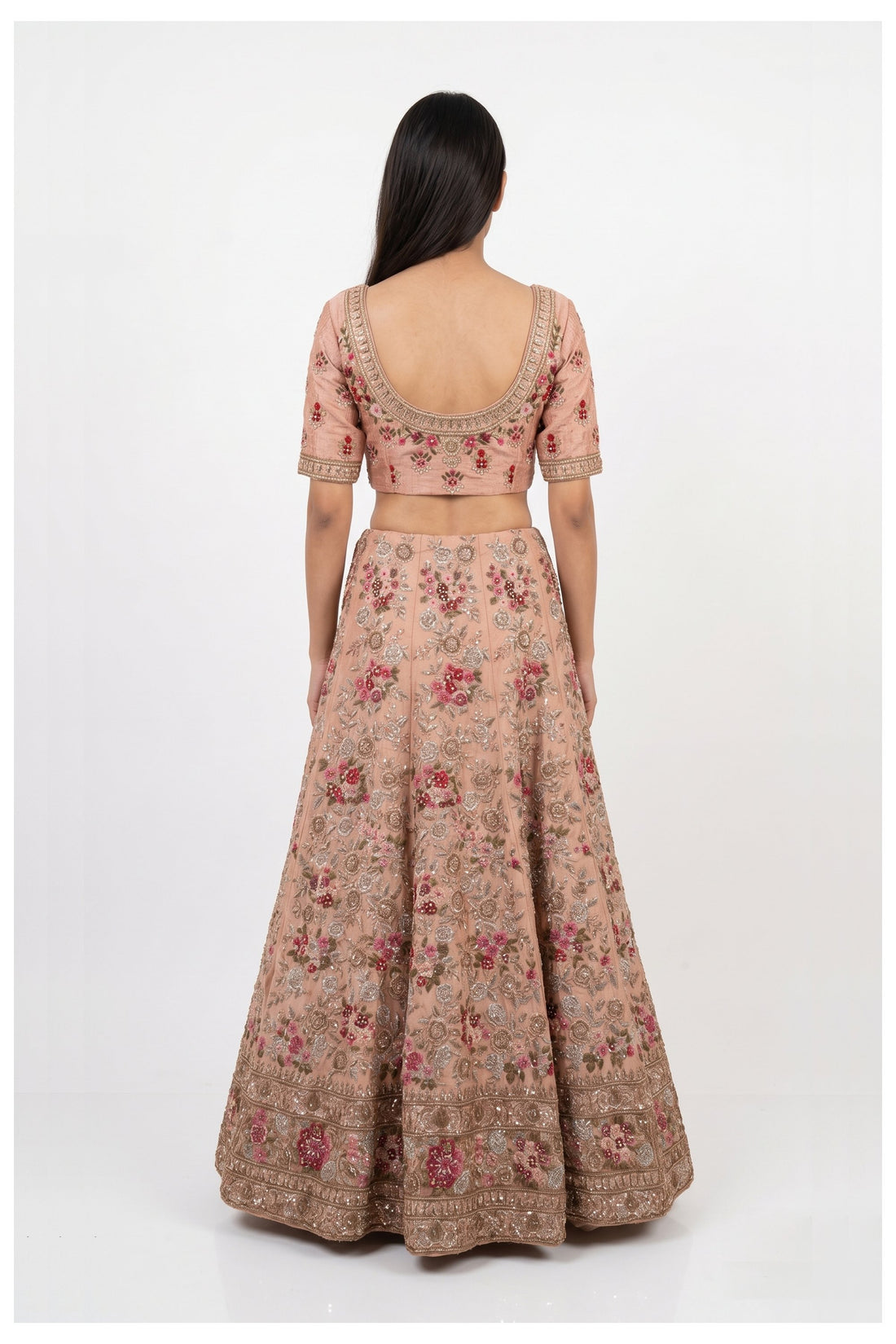 Blush Peach Bridal Embroidered Lehenga Choli With Net Dupatta