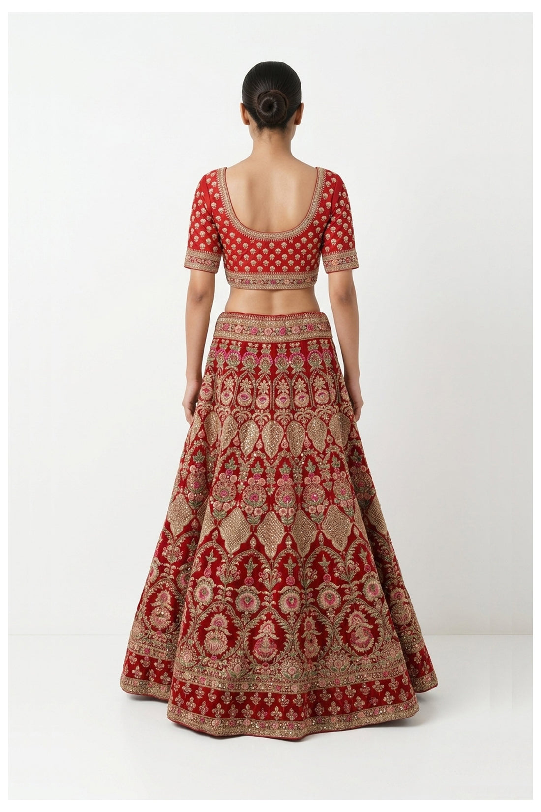 Bridal Red Embroidered Lehenga Choli With Net Dupatta