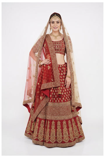 Bridal Red Handwork Embroidered Designer Lehenga Choli With Net Dupatta