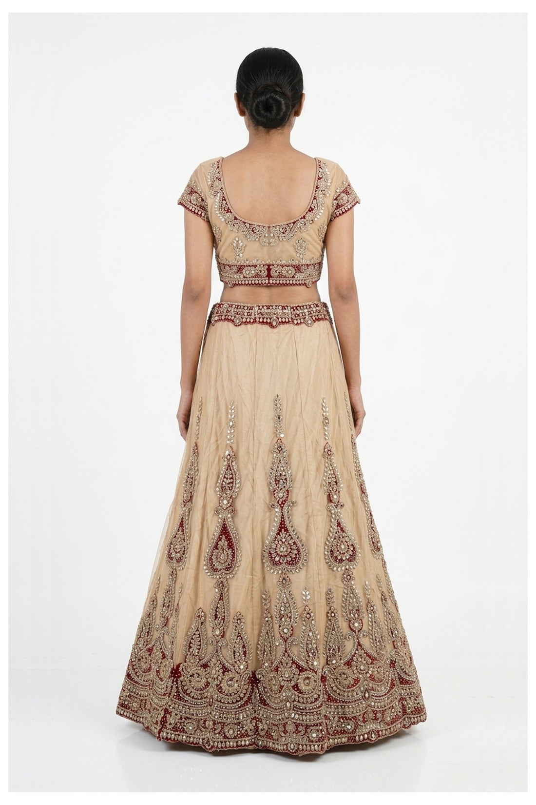 Champagne Beige Bridal Embroidered Lehenga Choli With Net Dupatta