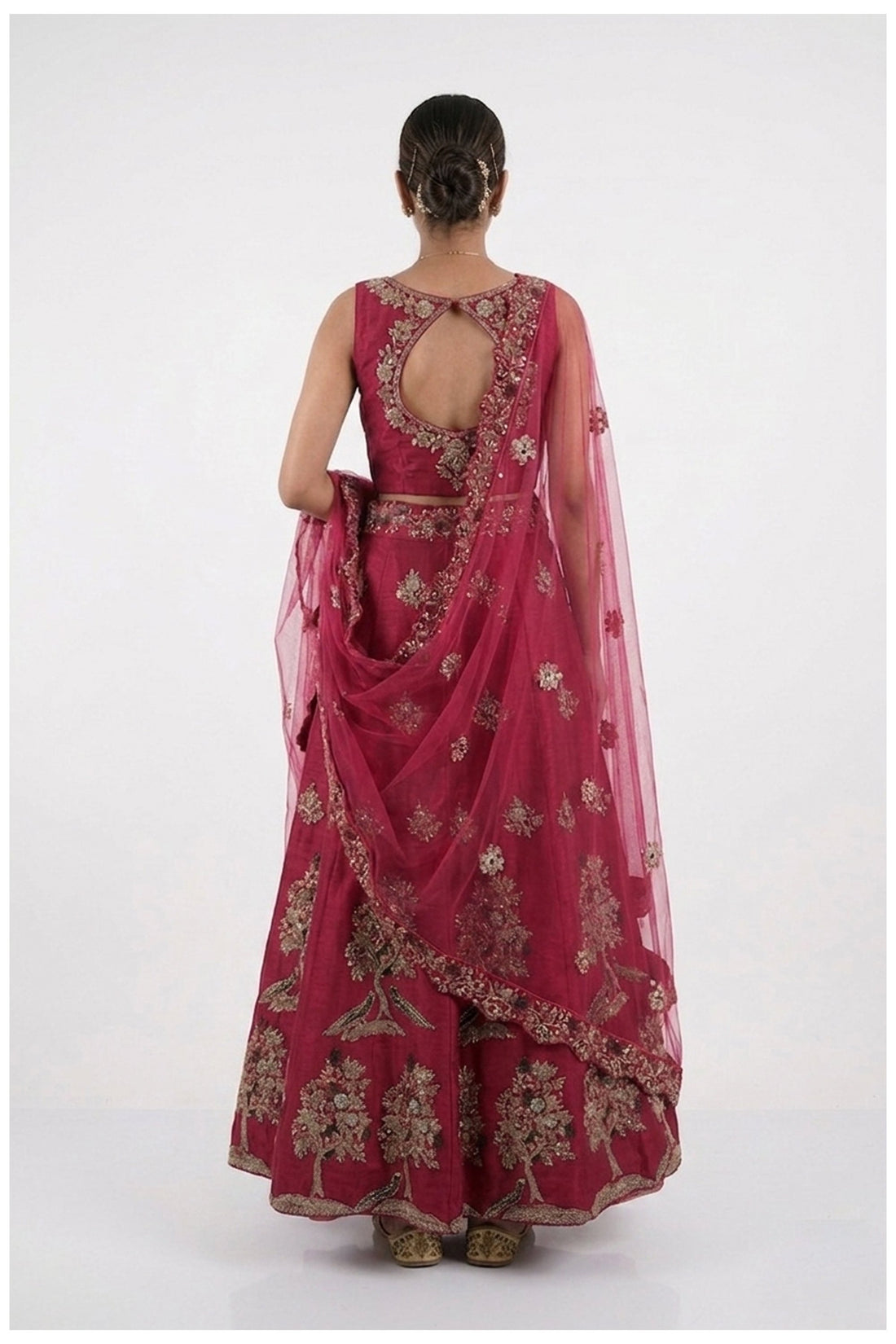 Magenta Pink Embroidered Silk Lehenga Choli With Net Dupatta