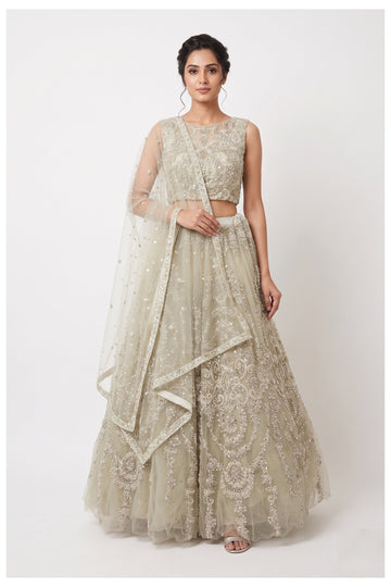 Champagne Ivory Sequins Embroidered Designer Lehenga Choli