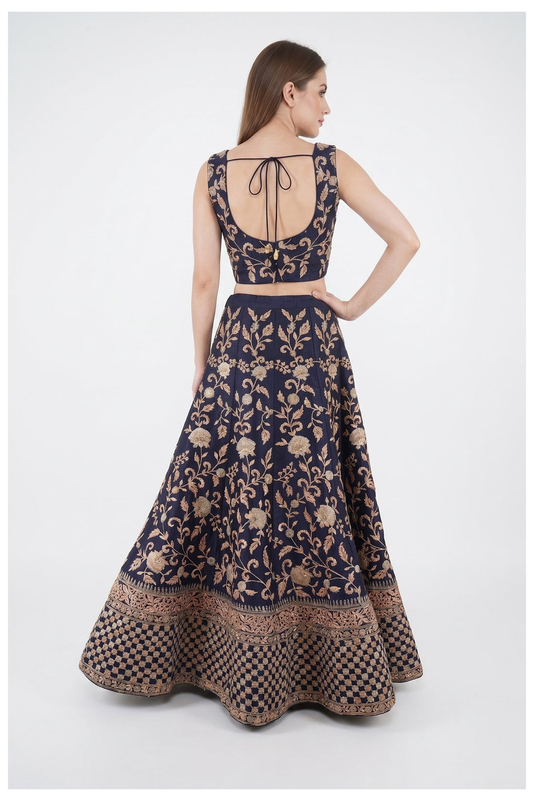 Navy Blue Handwork Embroidery Designer Lehenga Choli With Net Dupatta