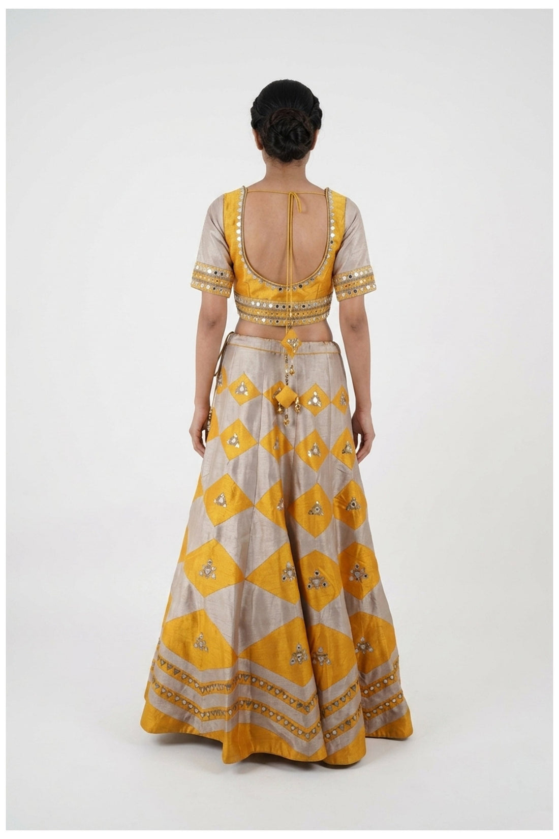 Mustard Yellow & Beige Designer Lehenga Choli