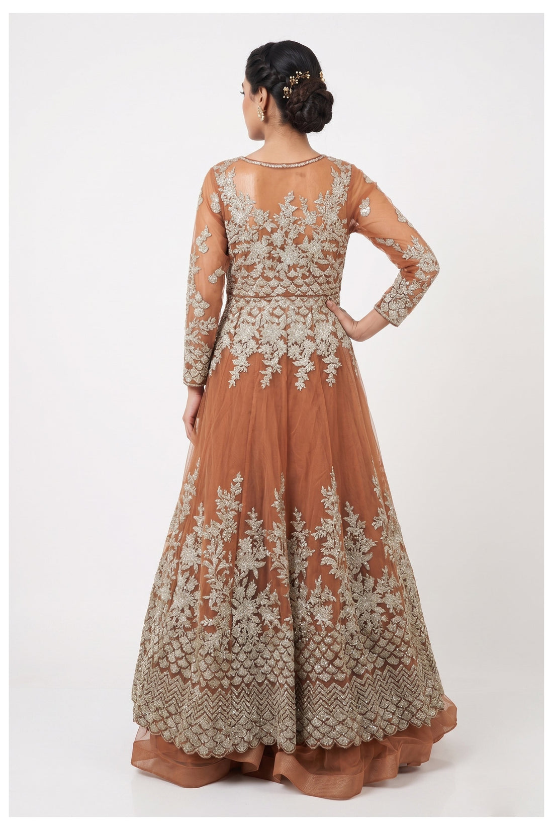 Copper Brown Embroidered Sharara Suit With Dupatta