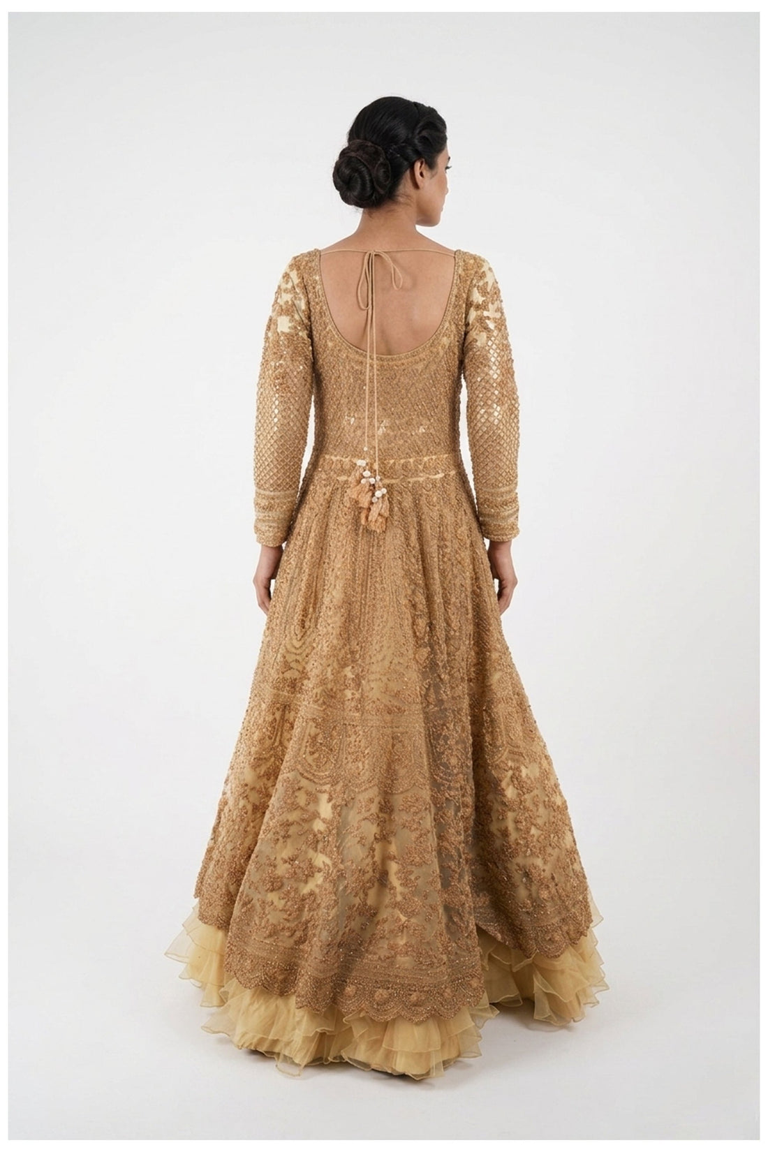 Golden Beige Embroidered Designer Anarkali Gown