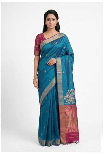 Teal Banarasi Art Silk Wedding Saree