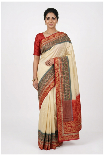 Ivory Patola Saree With Hand Work Weaving