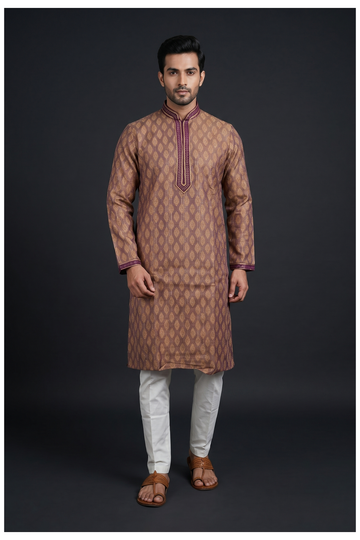 Dark Rose Gold Woven Ethnic Men'S Kurta Set