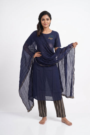 Midnight Blue Crushed Dupatta Kurta Set