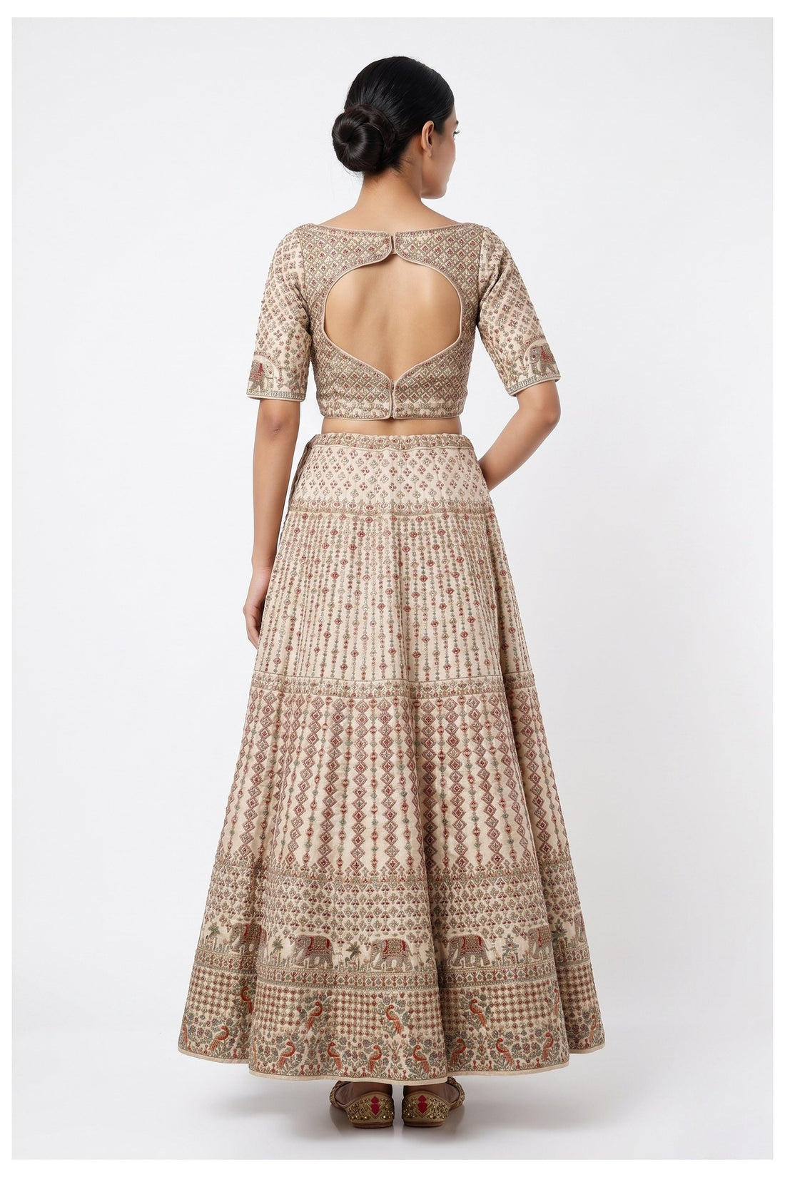 Ivory Embroidered Lehenga Choli With Coral Net Dupatta