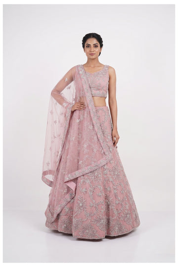 Blush Pink Hand Embroidered Designer Lehenga Choli