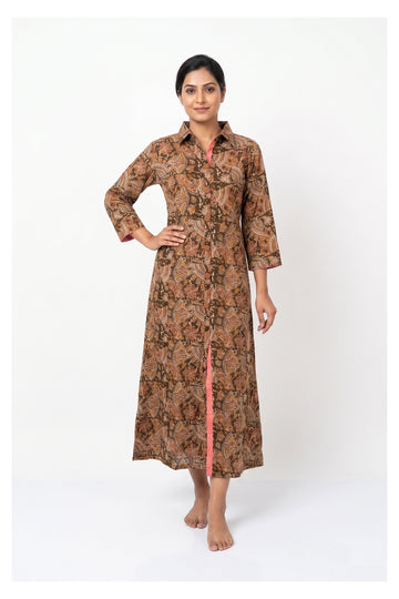 Brown Paisley Printed Indo-Western Shirt Dress