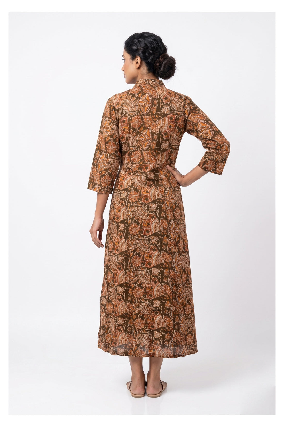 Brown Paisley Printed Indo-Western Shirt Dress
