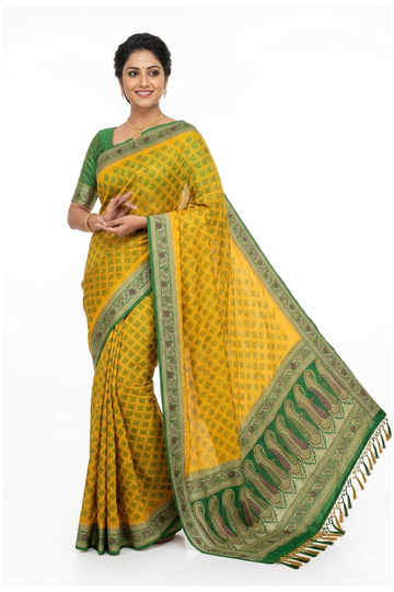 Mustard Banarasi Pure Silk Saree With Weaving