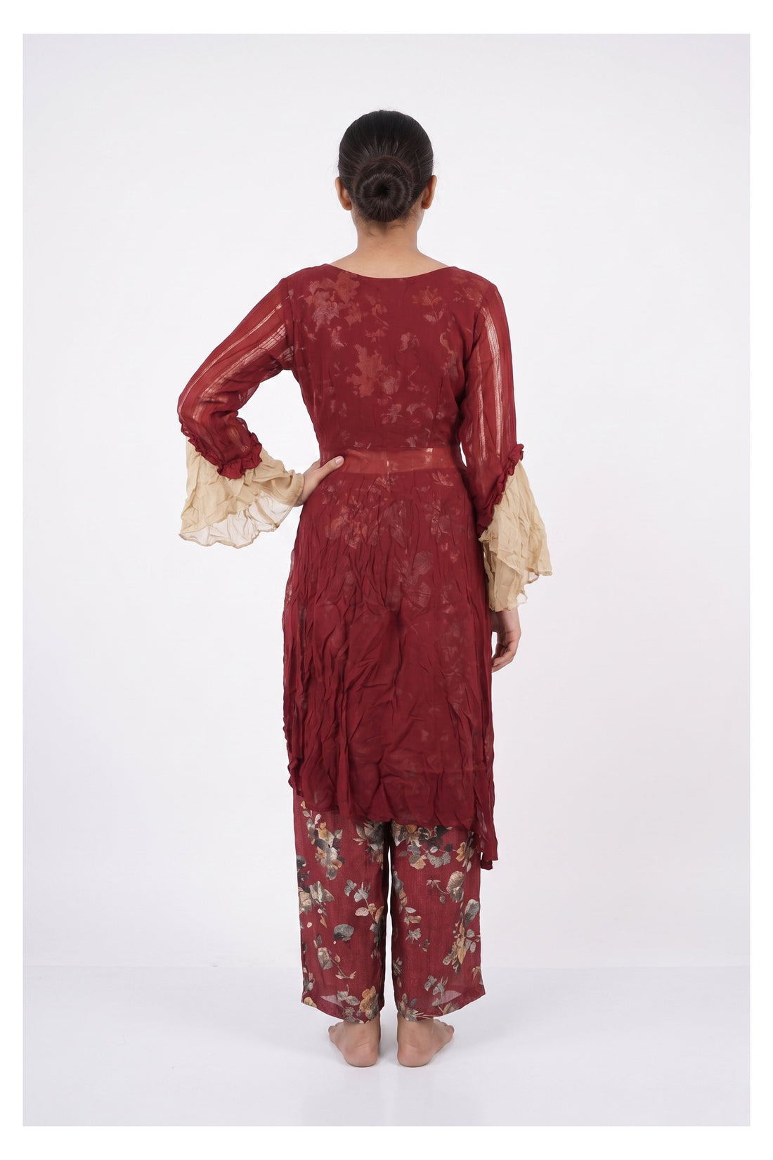 Wine Floral Indo-Western Kurta Palazzo Set