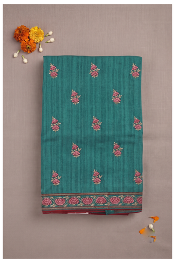 Elegant Teal Cotton Party Wear Saree