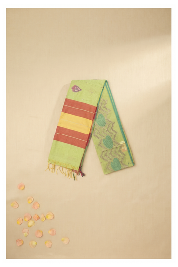 Pistachio Green Cotton Party & Wedding Wear Saree