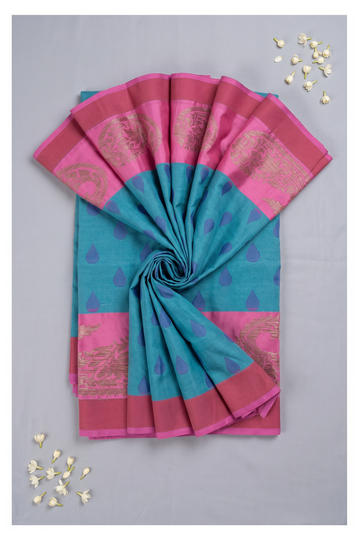 Teal Cotton Party Wear And Wedding Saree