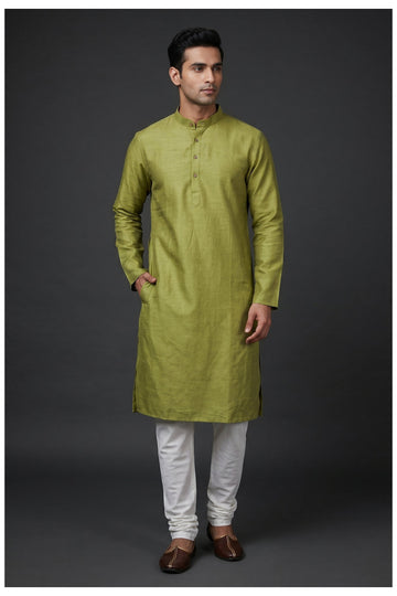 Lime Green Solid Men'S Kurta