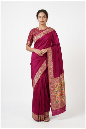 Magenta Banarasi Art Dola Silk Wedding Party Saree