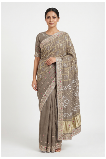 Taupe Banarasi Art Silk Saree For Weddings & Parties