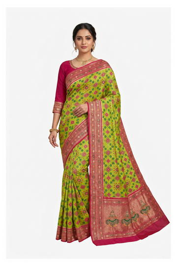 Pistachio Green Patola Banarasi Silk Saree With Hand Work Weaving