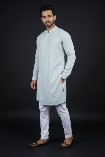 Powder Blue Designer Embroidered Kurta
