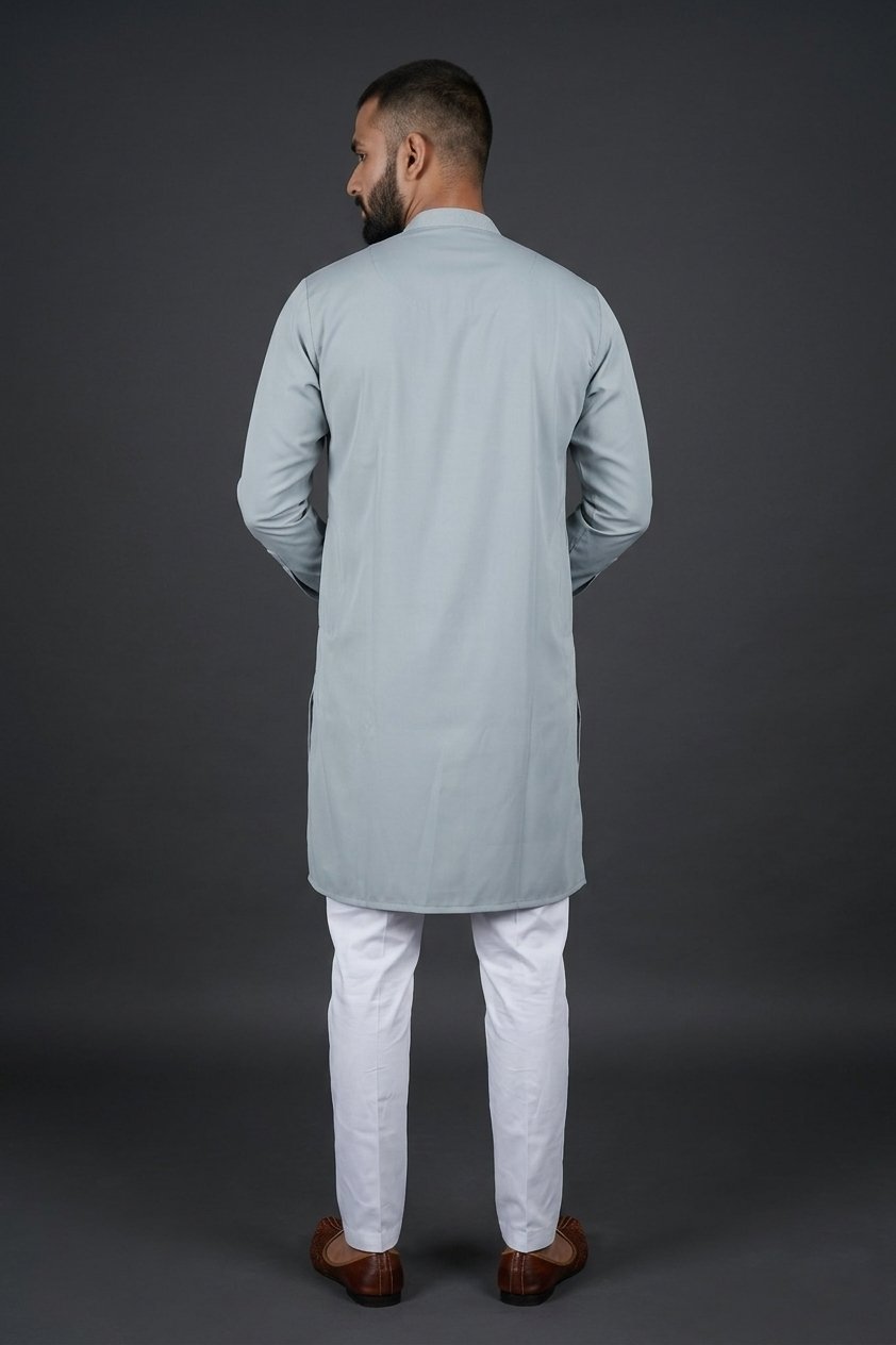 Powder Blue Designer Embroidered Kurta