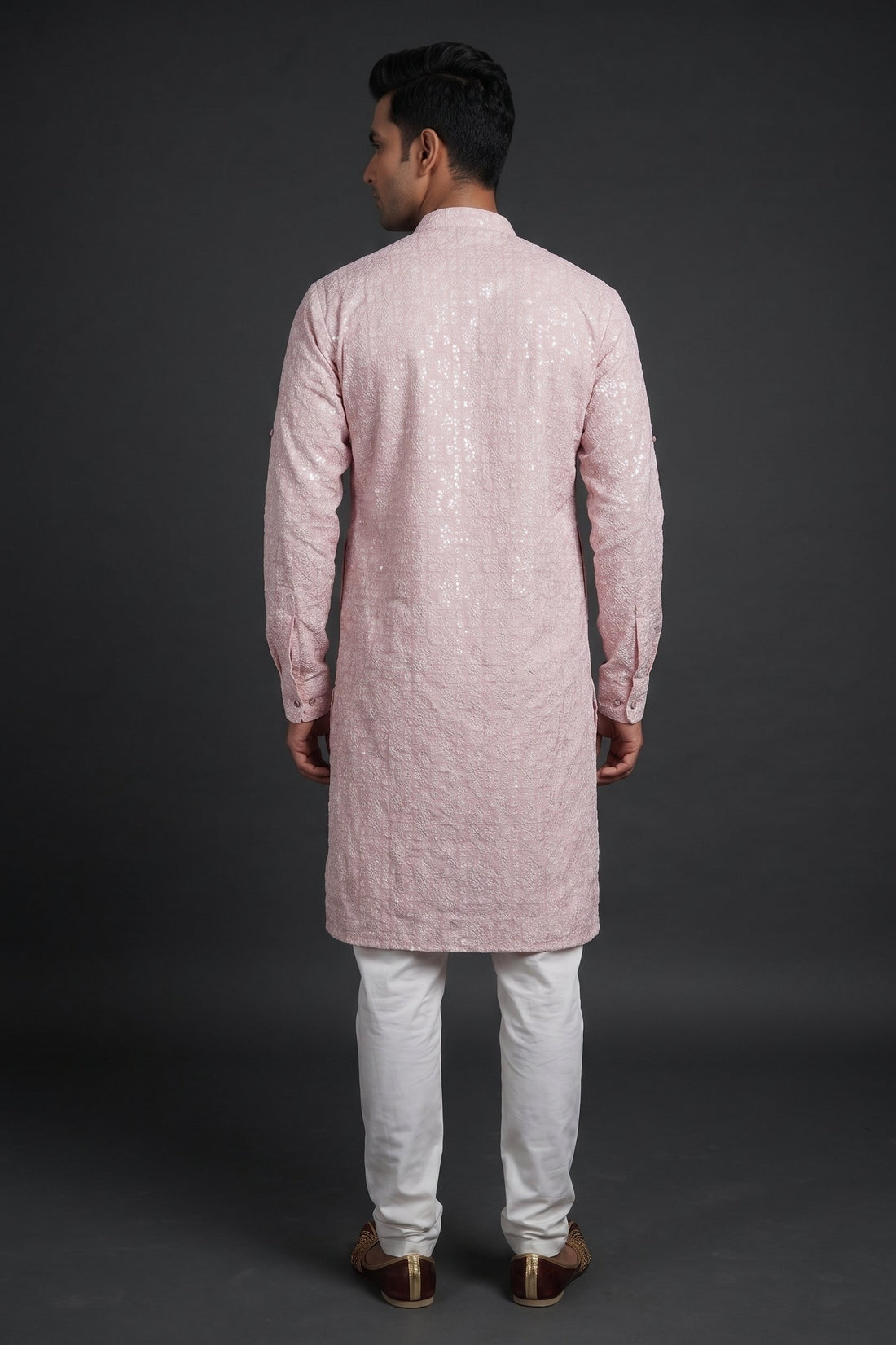 Pastel Pink Textured Festive Kurta For Men