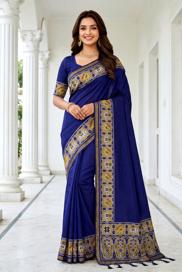 Royal Blue Art Silk Saree with Elegant Woven Heritage Border