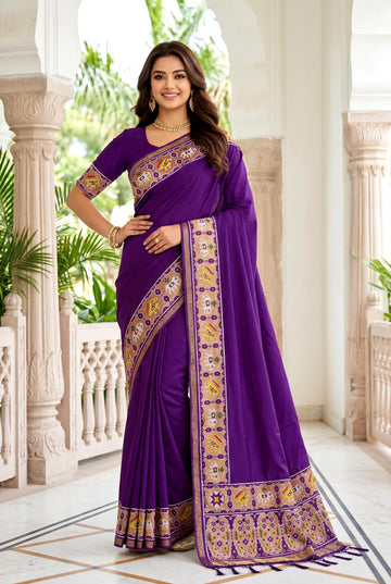 Royal Purple Art Silk Saree with Traditional Heritage Woven Border