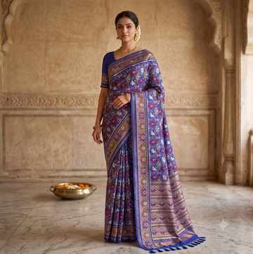 Royal Blue Patola Art Silk Saree with Multicolor Heritage Weaving & Designer Pallu