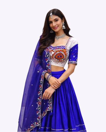 NAVY BLUE GAJJI SILK CHANIYA CHOLI
