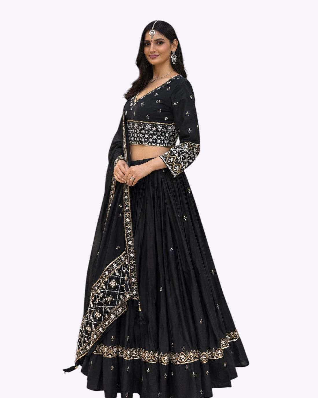BLACK - CADET BLUE GAJJI SILK CHANIYA CHOLI