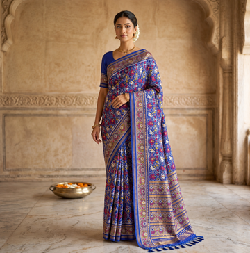 Royal Blue Patola Art Silk Saree with Multicolor Heritage Weaving & Designer Pallu