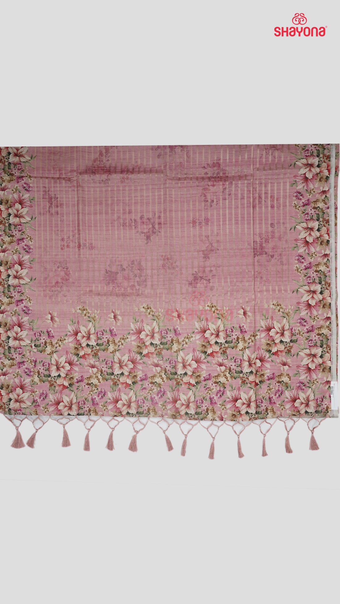 Pink Tussa Based Cotton Saree with Multicoloured Floral Jaal