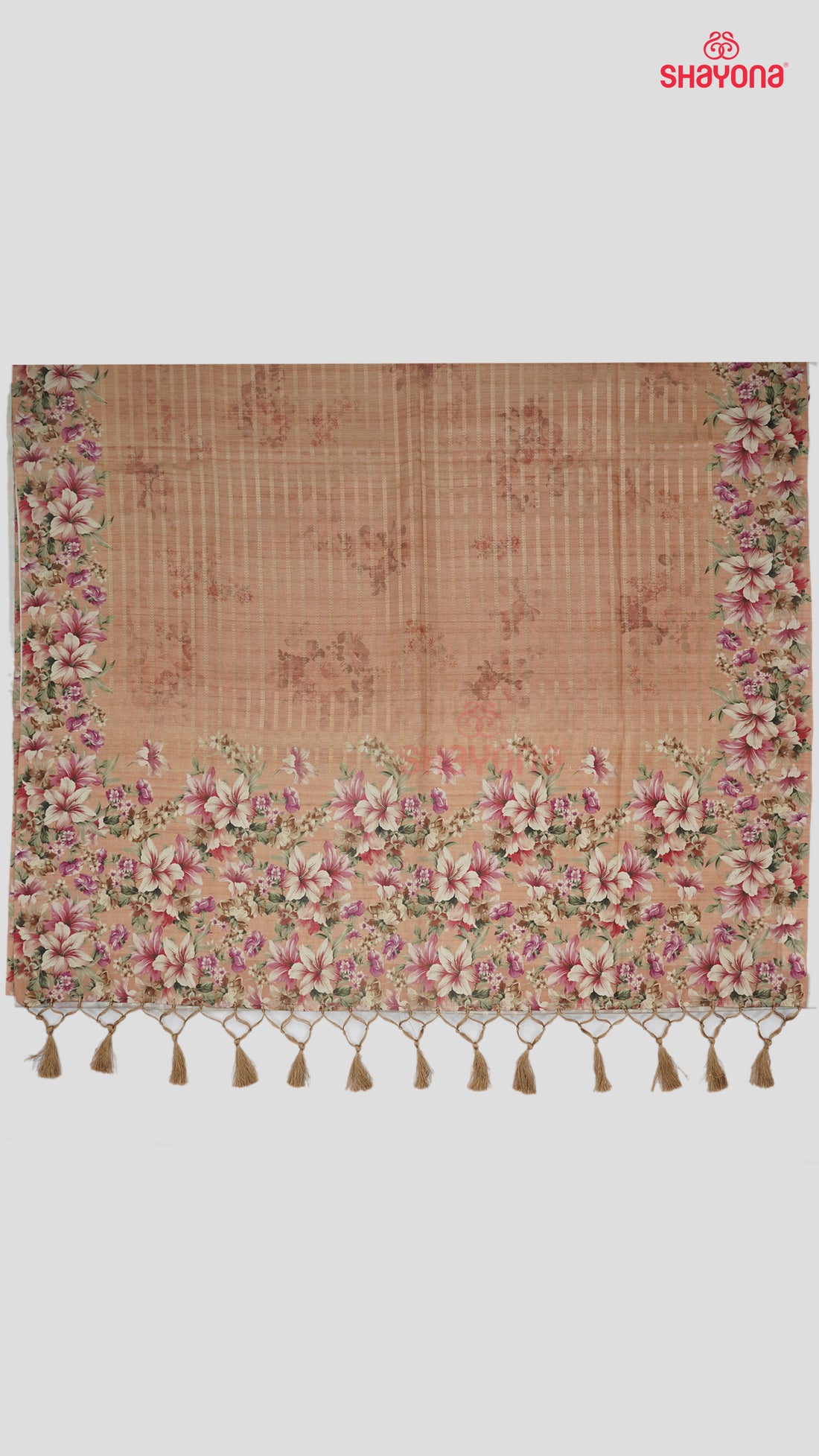Light Peach Tussa Based Cotton Saree with Multicoloured Floral Jaal