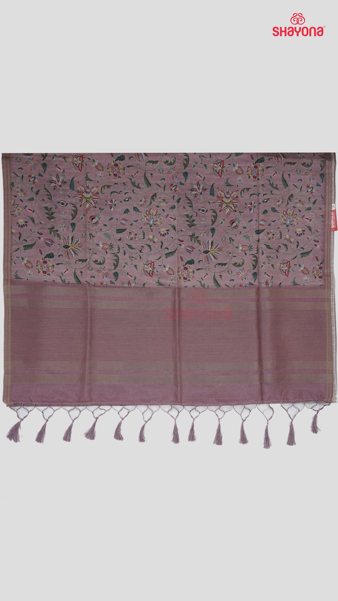 Rose Gold Tussa Based Cotton Saree with Multicoloured Floral Jaal