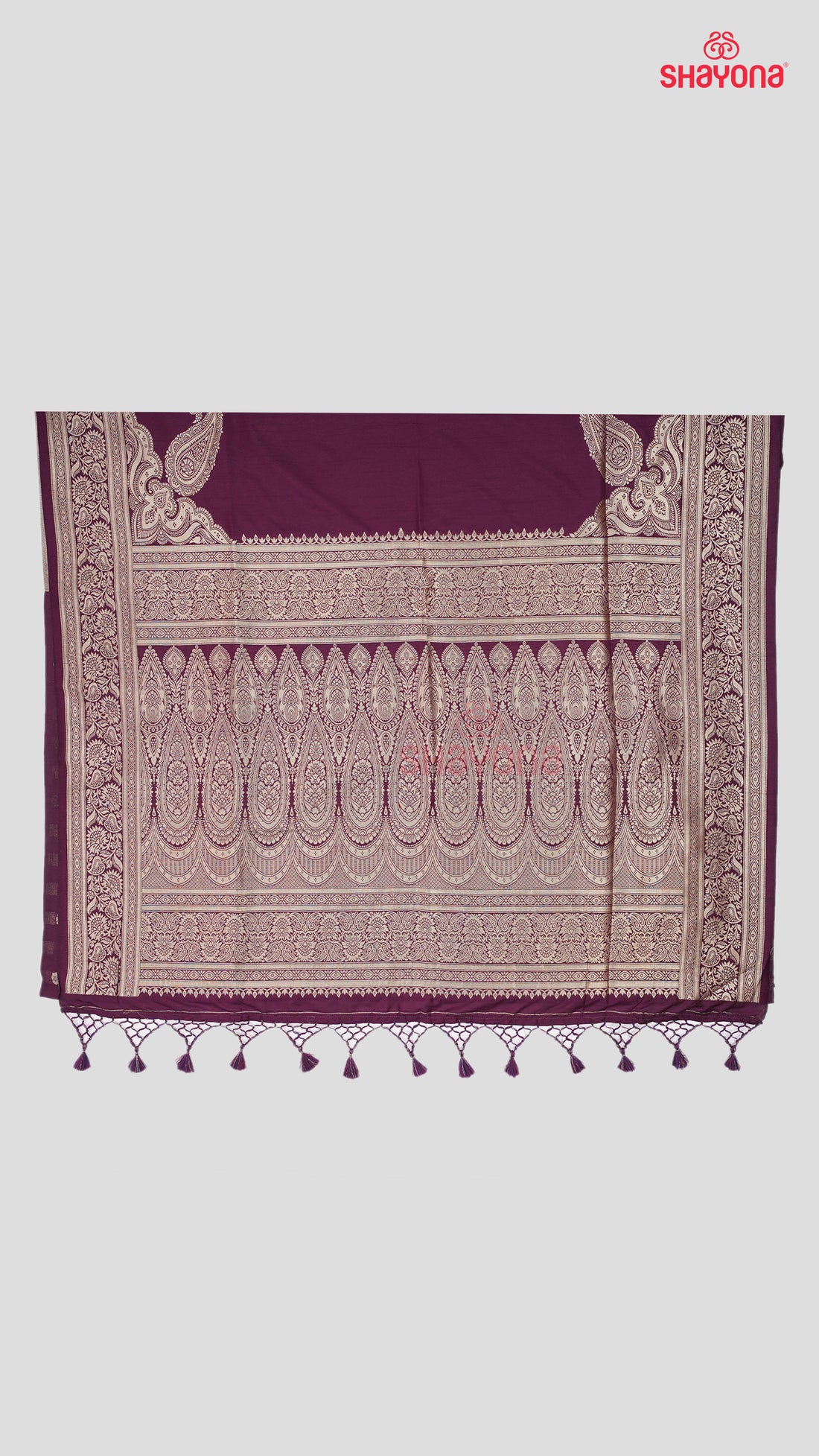 Wine Banarasi Soft Silk Saree with Plain Gala & Nakshi Border
