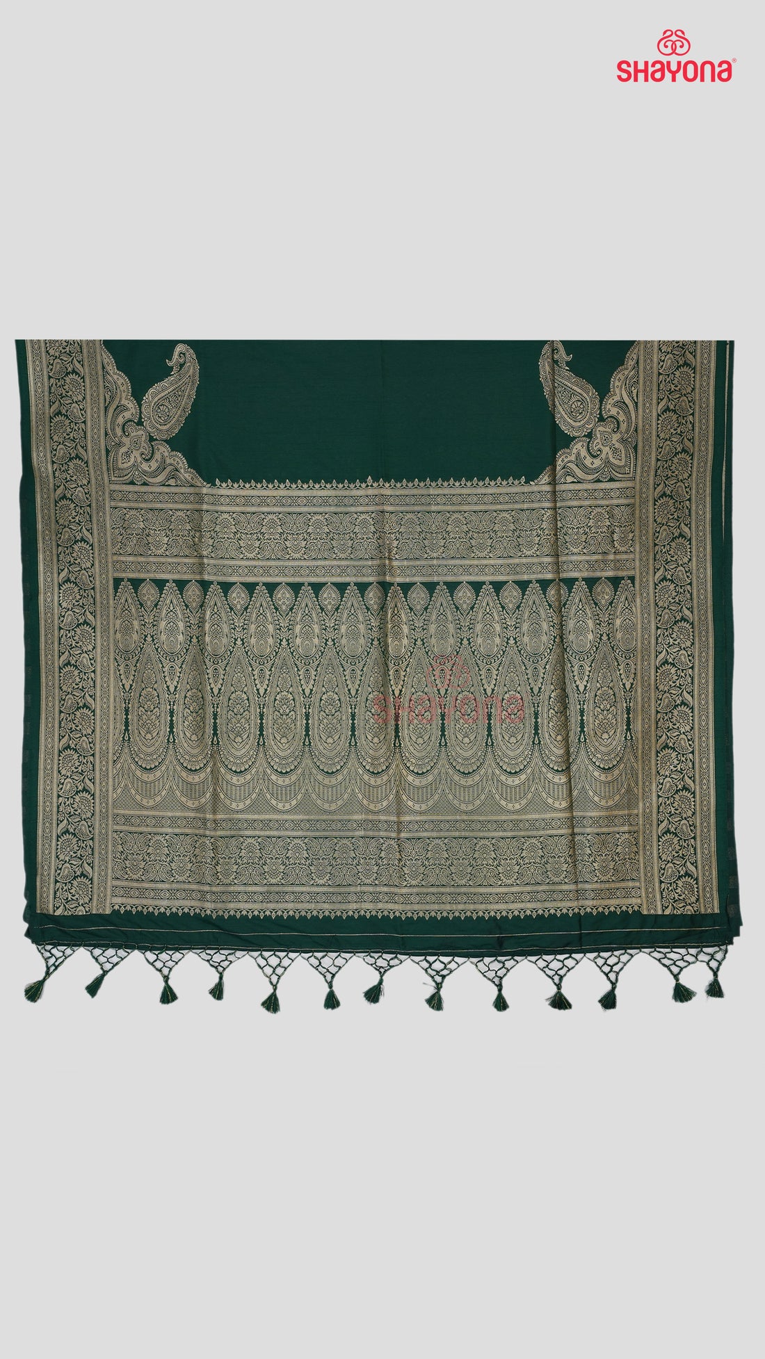 Pomona Green Banarasi Soft Silk Saree with Plain Gala & Nakshi Border