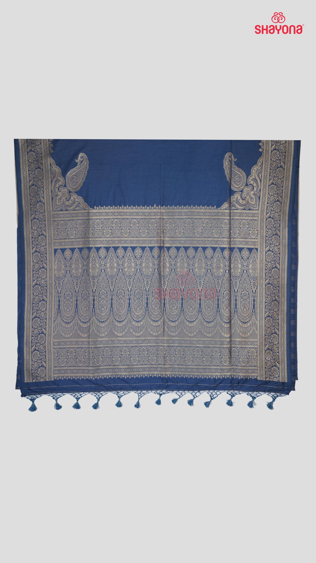 Light Navy Blue Banarasi Soft Silk Saree with Plain Gala & Nakshi Border